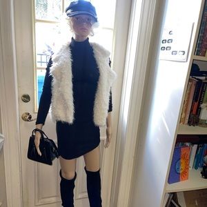 Bundle style including purse boots  hat black dress and white cover up jacket